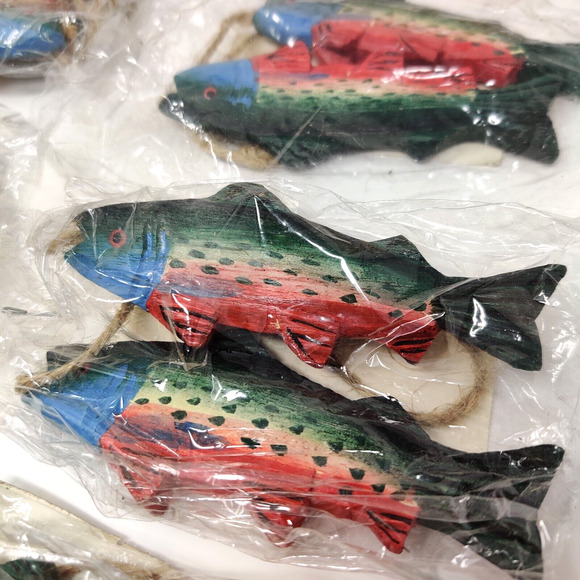 Vintage Fish Ornaments Fishing Trout 4 Balls 12 Sculpture FIGI Graphics 1995-96 - Picture 4 of 16